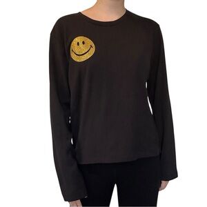 Goldie Lewinter Crewneck Sweatshirt Smiley Face Gold Sparkly Casual Size Small